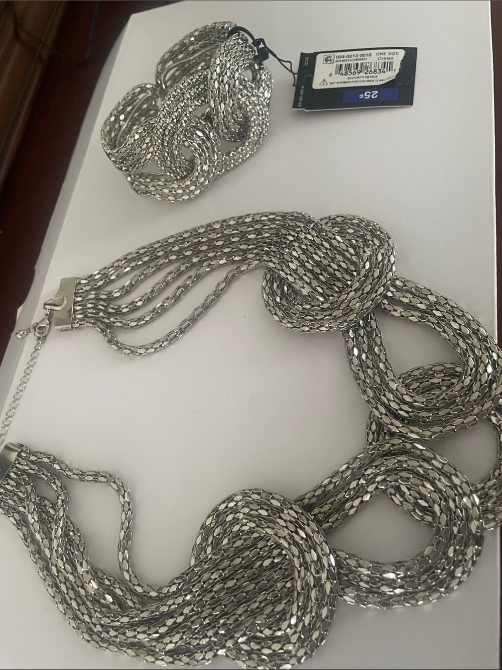 Silver Multi-Strand Knot Statement Necklace -